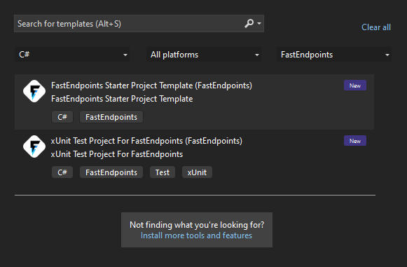 VS New Project Dialog